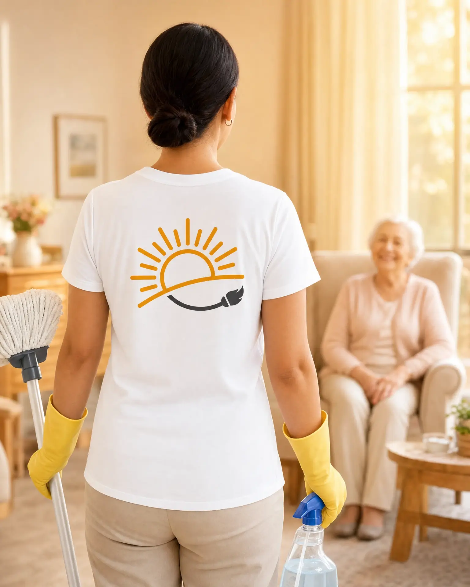 Heart & Home Services team member in branded uniform arriving to help at home